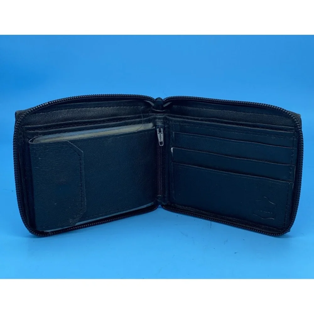 Black Alligator Skin Print Leather Men's Bifold Zippered Wallet